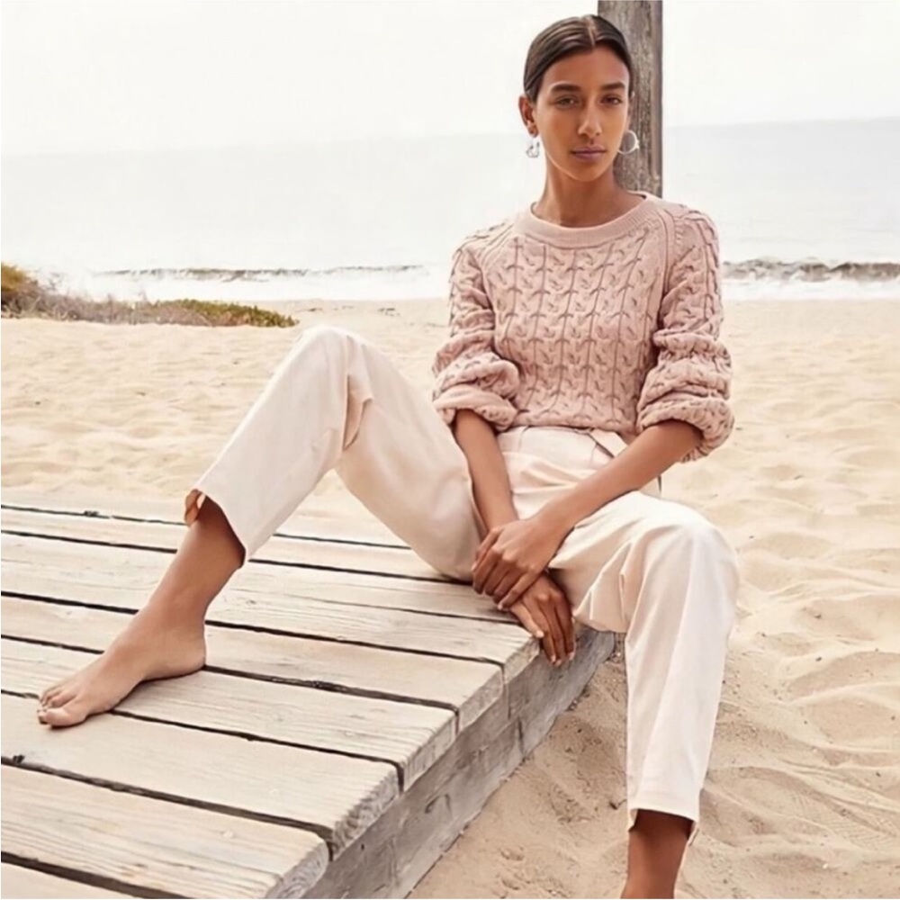 J. CREW Relaxed Fit Cable Knit Crewneck Sweater Warm Clay Pink {II41}